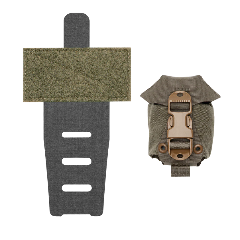 Ferro Concepts Frag Bag Ranger Green with included drop panel mounted below belt line for rapid access gear storage