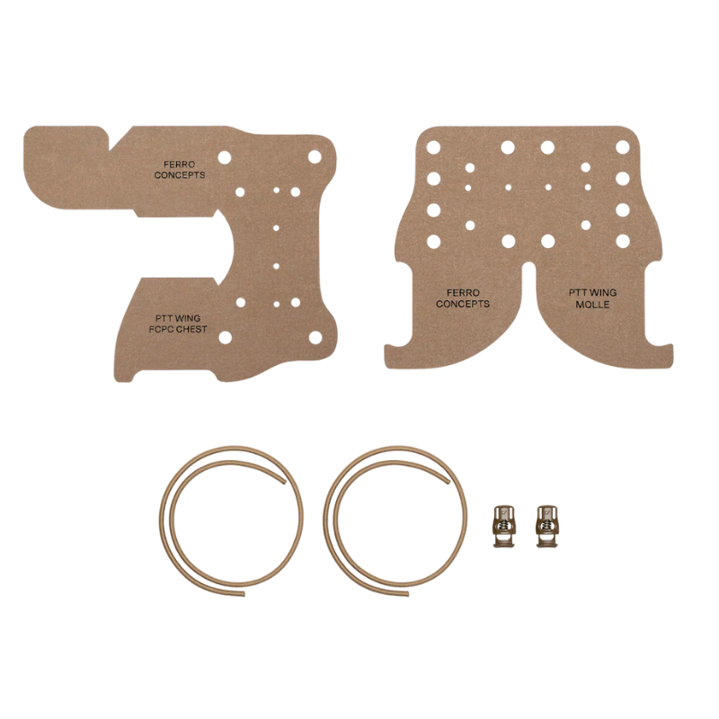 Ferro Concepts PTT Wing Kit Coyote showing chest panel wing and cummerbund wing for secure PTT placement and streamlined radio communications setup