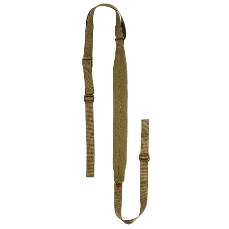 GBRS Group SBS Sling in Coyote Brown shown in a clean product image, featuring the minimalist two-point adjustable sling system with 40 inch lead, 20 inch tail, 16 inch Tweave comfort pad, and streamlined construction ideal for modern rifle setups.