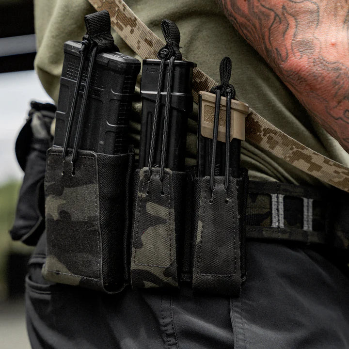 GBRS Group Single Pistol Mag Pouch mounted on tactical duty belt with pistol magazine inserted