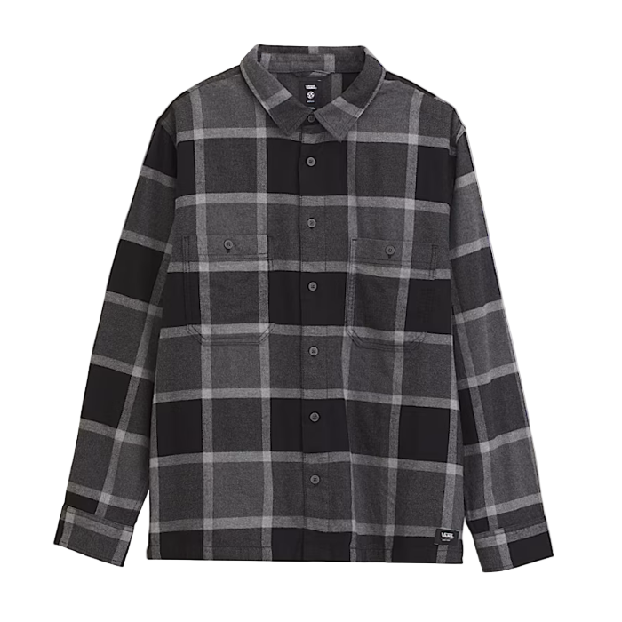 Front view of the Larkspur Plaid Flannel Shirt showing classic fit, button-down closure, and soft brushed organic cotton construction.