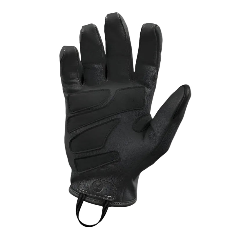 Magpul Breach Glove 2.0 Black palm side displaying goatskin leather construction, ergonomic palm overlays, and reinforced Gun Gusset thumb