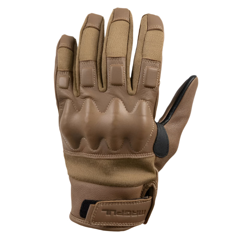 Magpul Breach Glove 2.0 Coyote tactical gloves front view showing flexible D3O knuckle armor and flame resistant construction