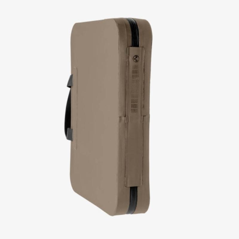 Magpul DAKA Double Pistol Case Flat Dark Earth close up showing reinforced welded seams durable hinge and YKK AquaGuard zipper