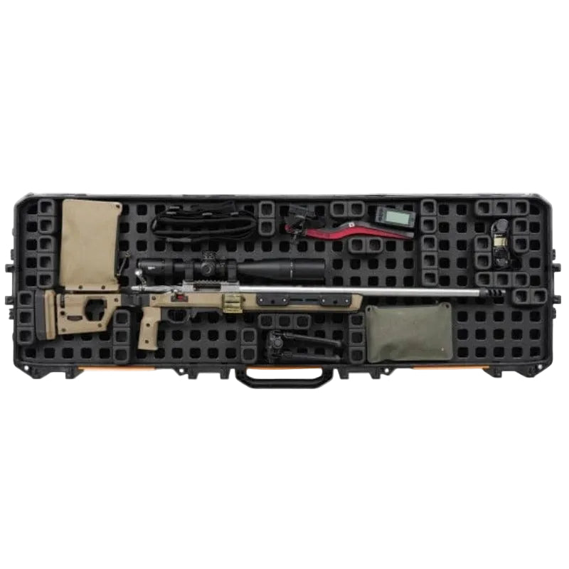Magpul DAKA GRID Organizer for Pelican V800 Vault securing rifle optic magazines and accessories inside modular compression based case insert system
