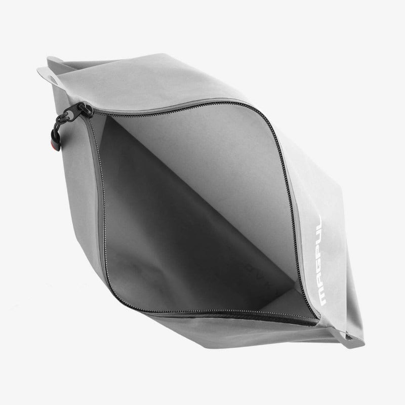 Magpul DAKA Lite Pouch Large Grey opened wide highlighting large storage capacity and lightweight packable design