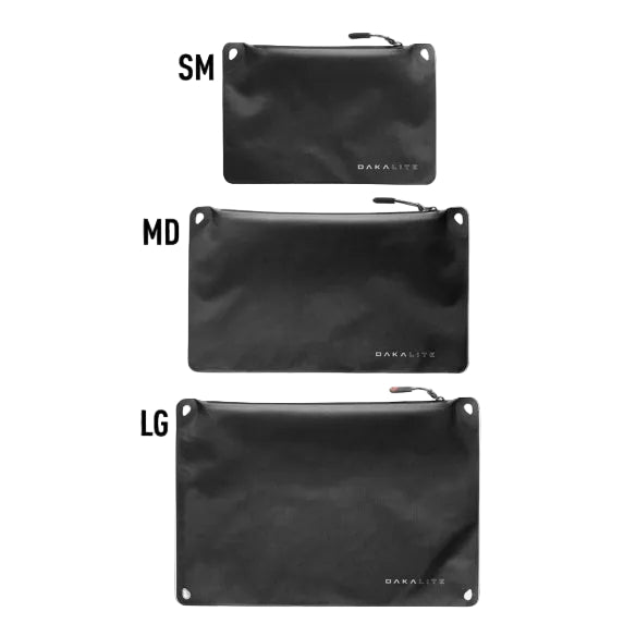 Magpul DAKA Lite Pouches shown in small medium and large sizes highlighting scalable lightweight water resistant storage options