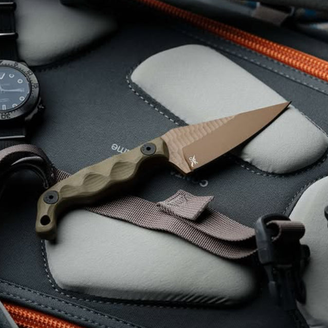OD Green G10 handle scales on Stroup Knives Bravo 5 showing secure grip and full tang build