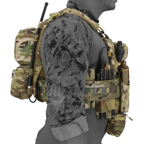 Operator using Ferro Concepts Wingman V2 as part of a complete plate carrier setup showing concealed storage for radios magazines and medical gear