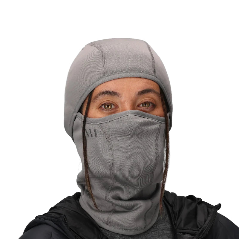 Outdoor Research Fleece Balaclava in Pewter Grey shown on a model on a white background