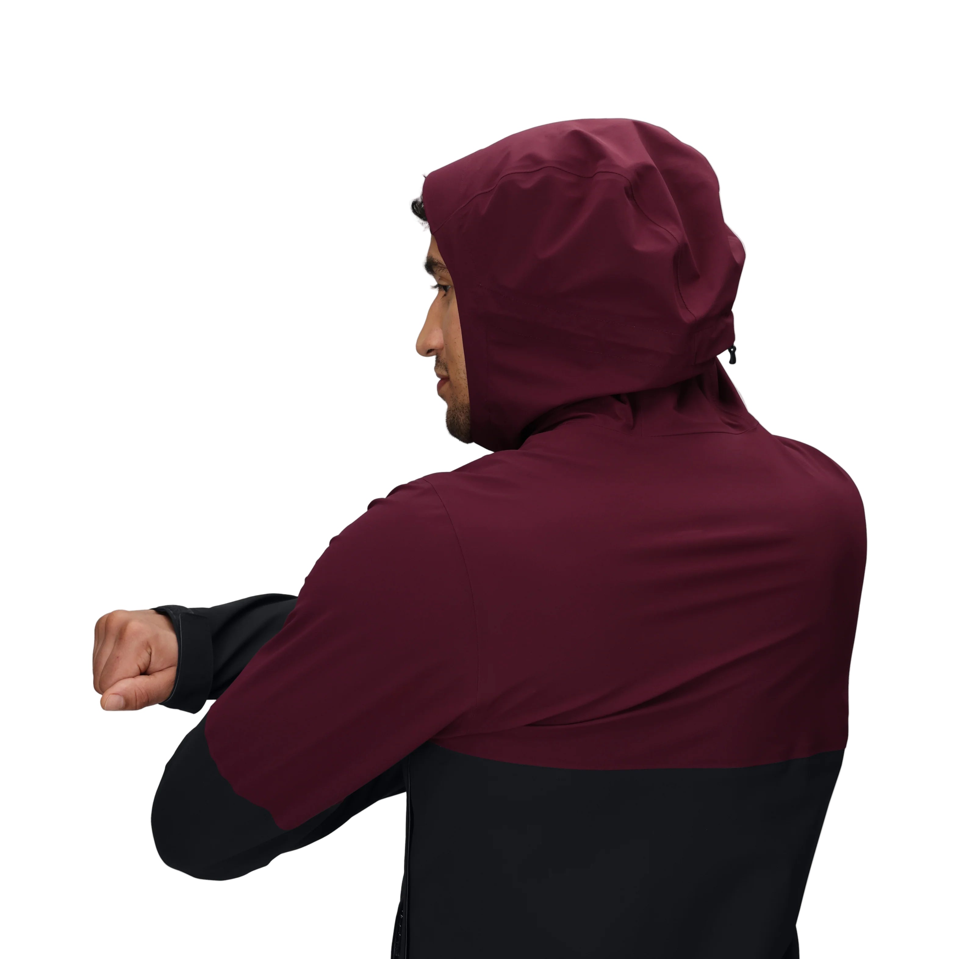 Outdoor Research Foray 3L Rain Jacket close up showing strategically placed stretch panels that move with the body for unrestricted mobility | Lightweight breathable 3 layer waterproof hiking shell with AscentShell Dry technology and recycled nylon — best rain jacket with stretch for trekking climbing and outdoor adventure