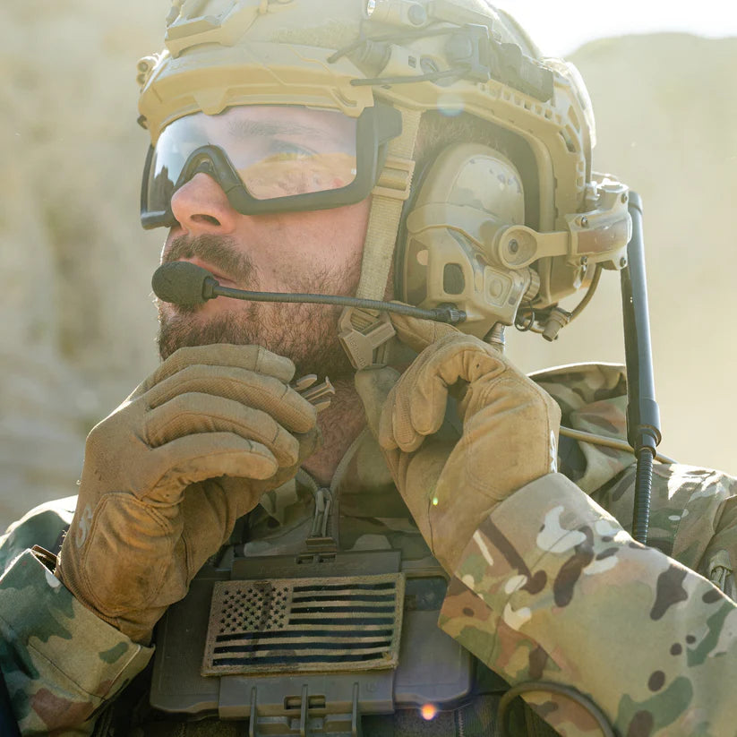 Coyote Outdoor Research Ironsight II LT Gloves being worn in a tactical field environment, showing real world usage, high dexterity grip, breathable minimalist design, and precision performance for shooting, training, and military tasks.