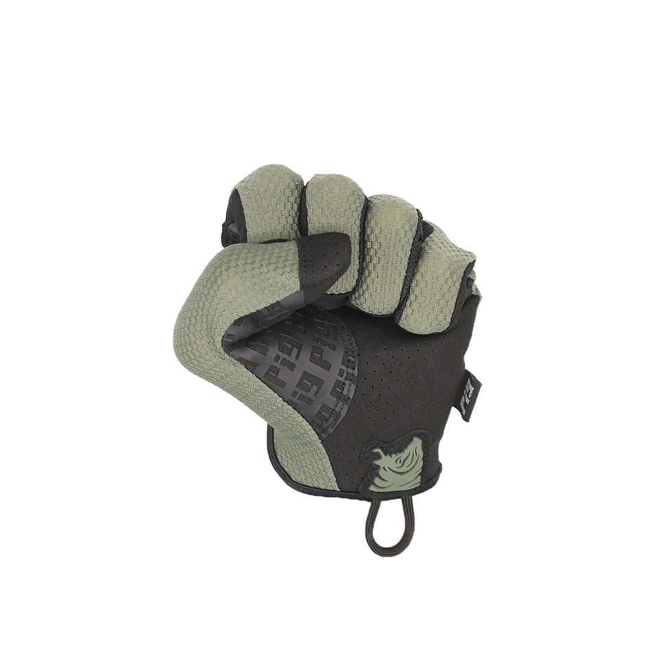 Closed fist view of the PIG FDT HADES Hot Weather Glove in Ranger Green showcasing the flexible knuckle design and lightweight construction.