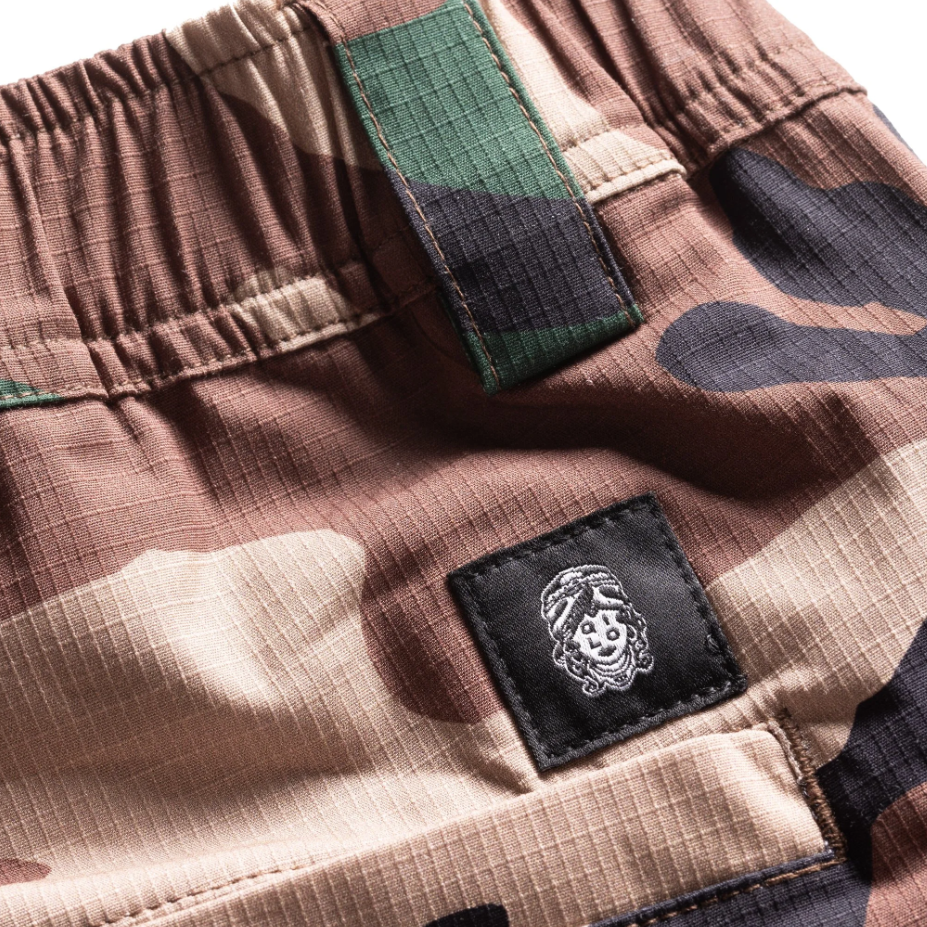 QILO x WRMFZY EDC Mk. II Shorts featuring exclusive M81 camo and co-branded button for limited collab release