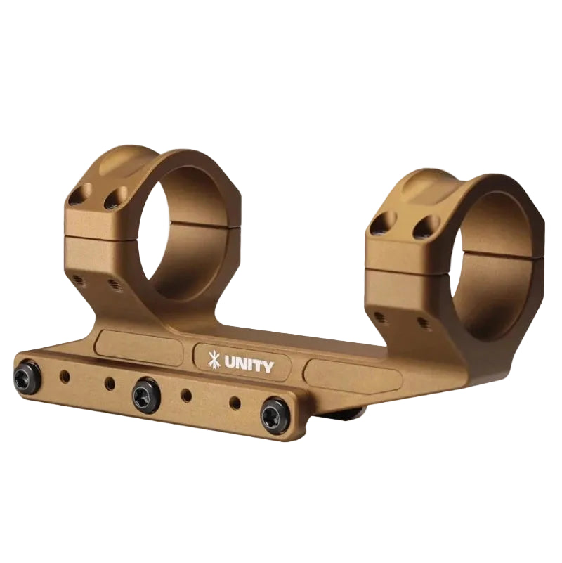 Brown scope mount with 'Unity' branding on a white background