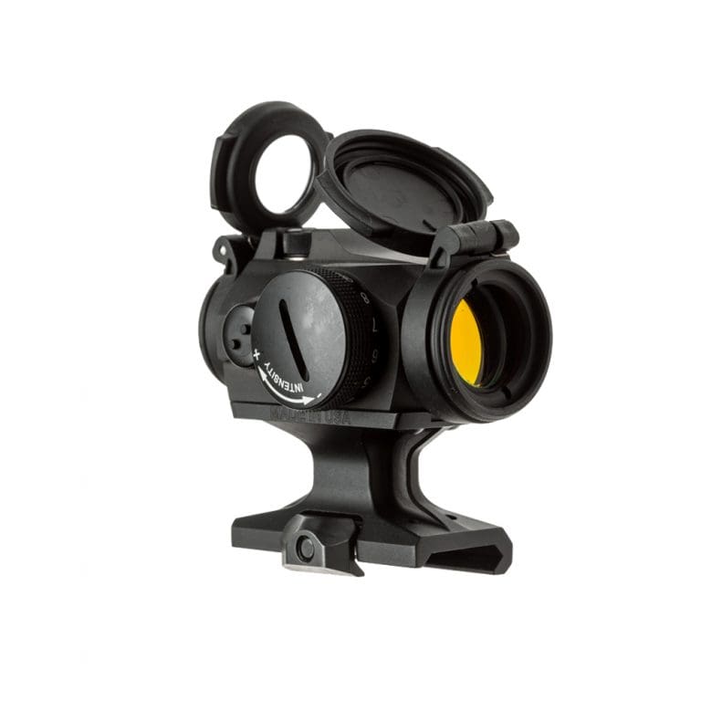 Standalone product shot of the Reptilia DOT Mount showing the slim 7075 T6 aluminum construction, Picatinny rail interface, and lower one third co witness height for Aimpoint T1 and T2 style optics.