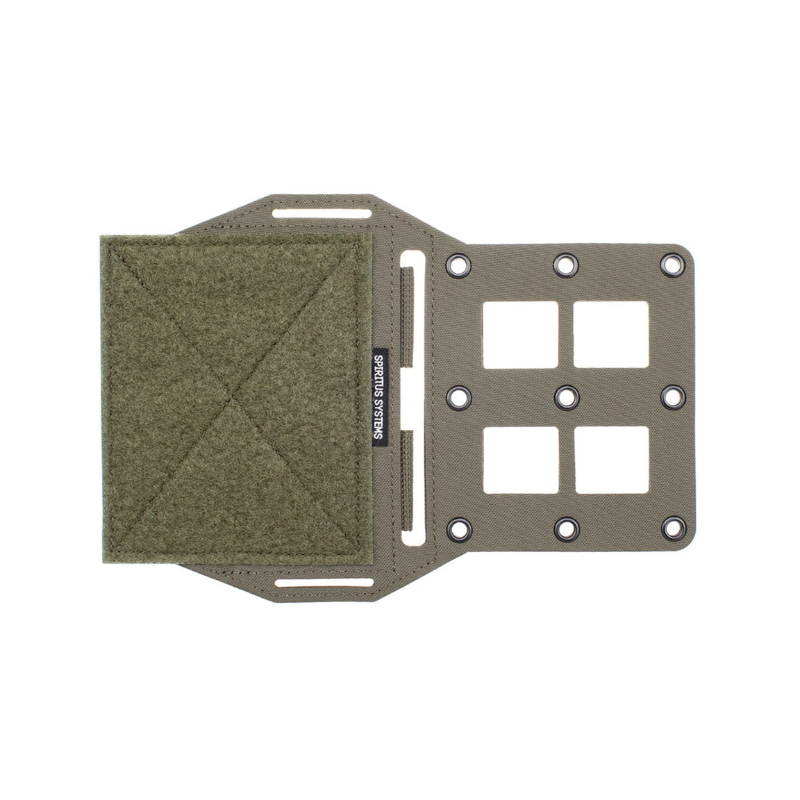 Spiritus Systems MOLLE Expander Wing in Ranger Green featuring a hook-and-loop attachment panel, rigid Tegris MOLLE grid, and metal mounting eyelets.
