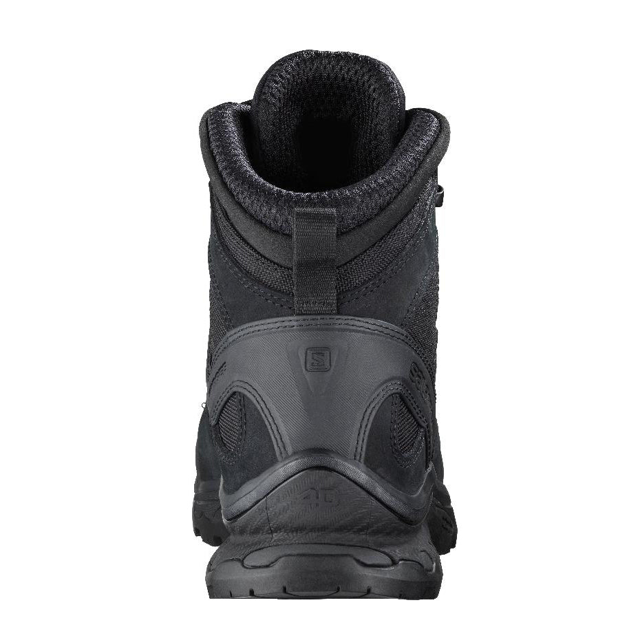 Rear view of the Black Salomon Quest 4D Forces 2 Boot showing the reinforced heel structure and supportive high-cut profile.