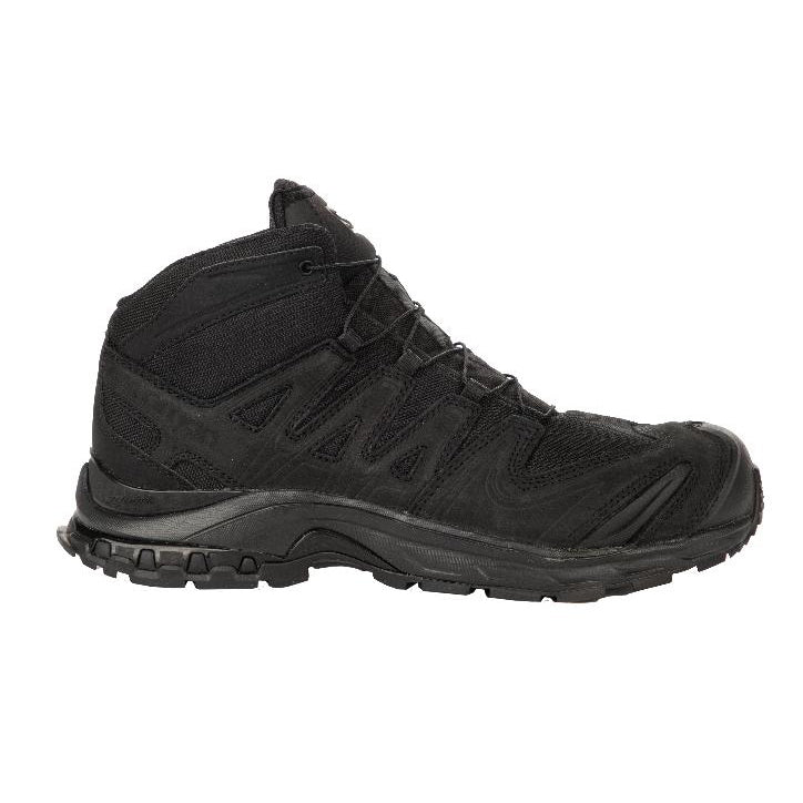 Salomon XA FORCES MID in Black | Lightweight tactical boots built for speed with Quicklace system, stable mid chassis, and rugged outsole - one of the best all-terrain boots for military and law enforcement operators.