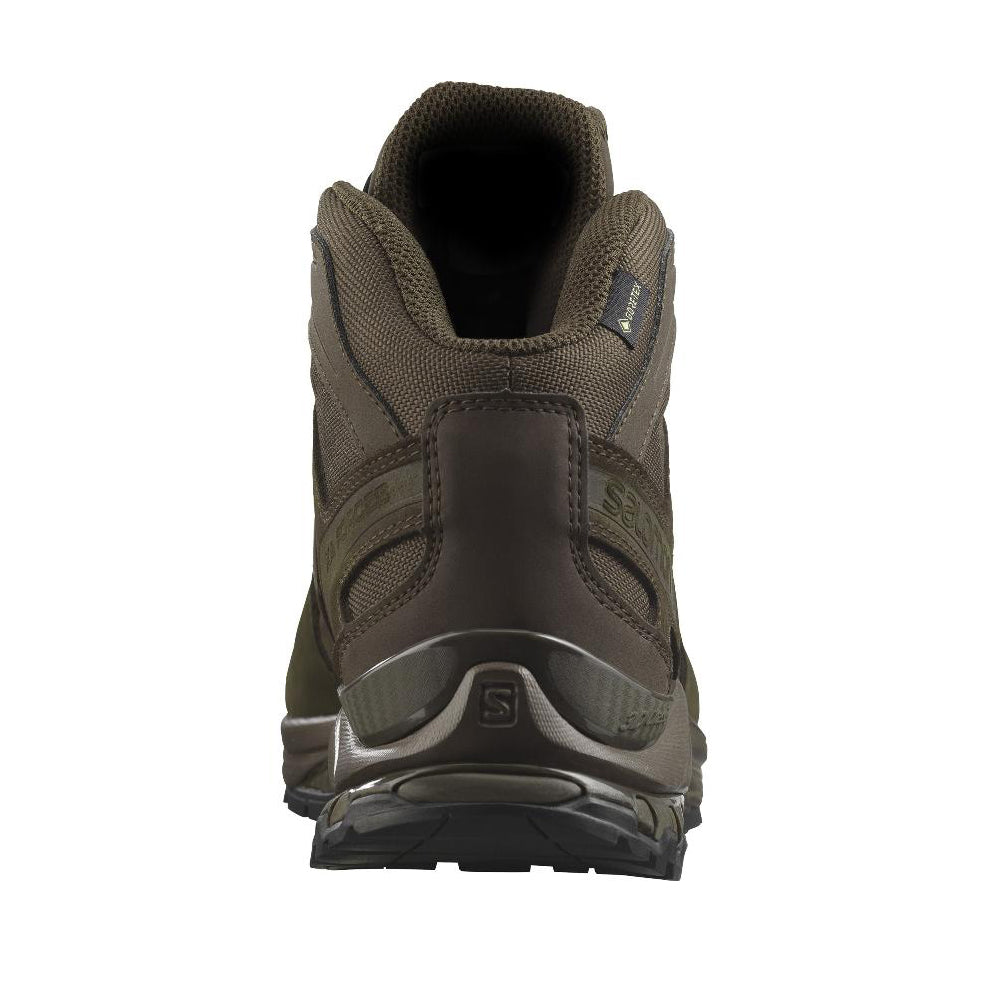 Rear view of the Ranger Brown Salomon XA Forces Mid tactical boot showing stability-focused heel support and mid-height protection.