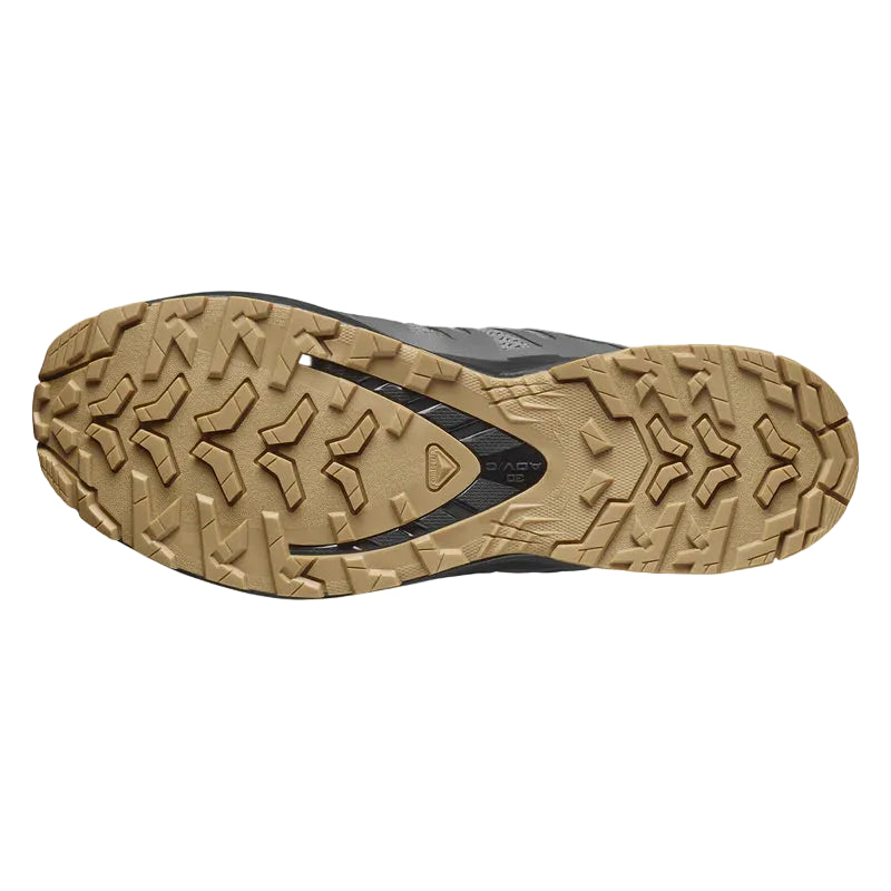 Bottom outsole view of Salomon XA Pro Forces Castlerock tactical shoe showing All Terrain Contagrip rubber traction pattern