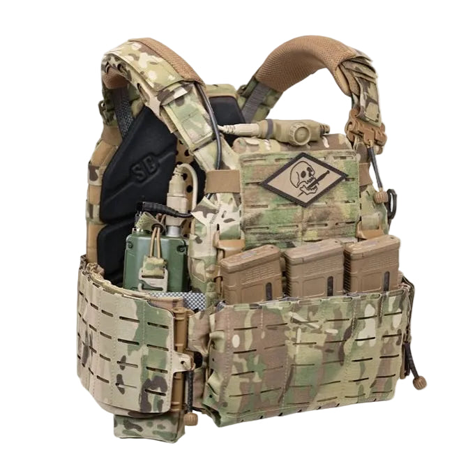 Shaw Concepts ARC Carrier V2 Base fully kitted with placard, cummerbund, and mounted pouches, modular plate carrier platform with Spider System adjustment and StratusFit padding built for combat gear, military loadouts, and law enforcement duty armor configurations made in the USA