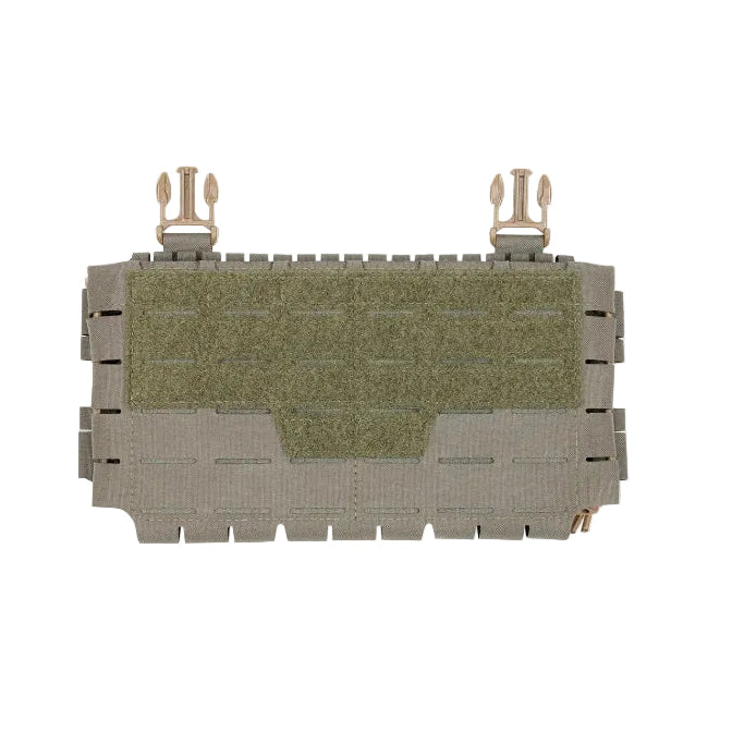 Shaw Concepts ARC Placard V4 in Ranger Green expandable plate carrier placard with shock cord expansion, modular 5.56 and 308 magazine capacity, PALS webbing, and hook and loop backing for chest rig integration, tactical loadouts, and Berry compliant military gear setups made in the USA