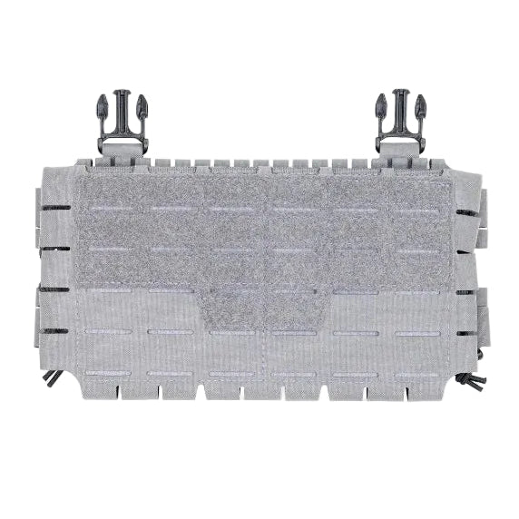 Shaw Concepts ARC Placard V4 in Wolf Grey expandable modular plate carrier front panel, adjustable 5.56 and 308 mag placard with shock cord expansion, loop lined interior for insert compatibility, and PALS webbing for urban tactical kits, low profile carrier builds, and professional duty gear made in the USA