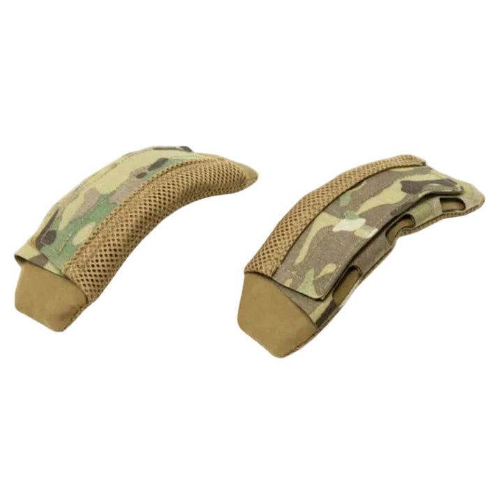 Shaw Concepts ARC Shoulder Pads V2 in Multicam installed as plate carrier shoulder pad upgrade, padded load bearing shoulder cushions with closed cell foam and spacer mesh designed for heavy combat gear, military loadouts, and law enforcement duty plate carrier setups made in the USA