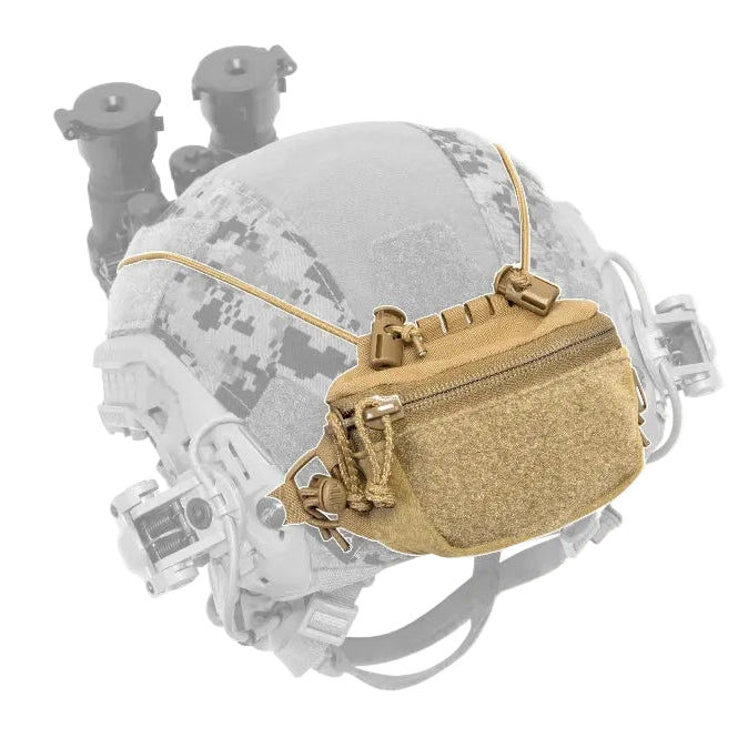 Shaw Concepts BRAIN Pouch helmet counterweight pouch for NVG balance and battery storage, low profile night vision helmet pouch with stretch compression walls, cable pass through, soft loop interior, and secure mounting points for tactical helmet setups made in the USA