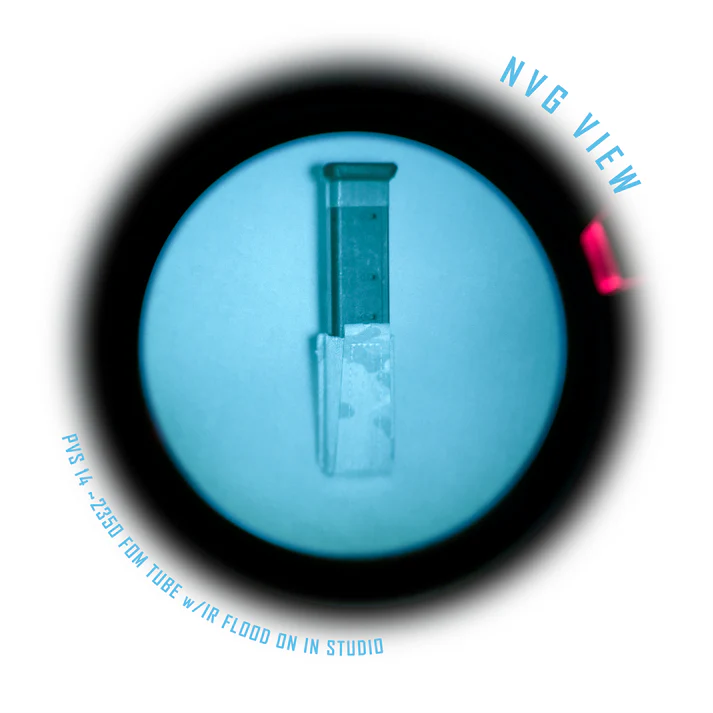 Shaw Concepts Double Elastic Pistol Pouch viewed under night vision showing low IR signature and low profile elastic construction, MOLLE compatible double stack pistol magazine holder built for covert combat gear, military operations, and law enforcement duty setups made in the USA