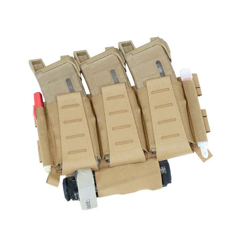 Shaw Concepts Elastic 556 Placard V2 in Coyote Brown low profile 5.56 mag placard with integrated elastic tourniquet retention and full hook backing, streamlined plate carrier front panel built for combat gear, military loadouts, and law enforcement duty rigs made in the USA