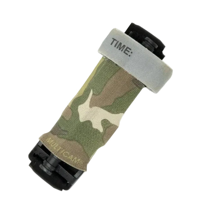 Shaw Concepts Elastic TQ Add On Pouch in Multicam low profile MOLLE tourniquet holder for CAT tourniquet mounting on plate carriers, battle belts, and chest rigs, lightweight elastic TQ retention pouch for combat gear, military loadouts, and law enforcement duty medical setups made in the USA