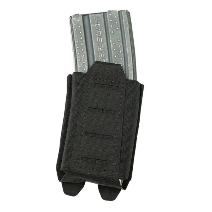 Shaw Concepts FLEX Pouch V2 in Black low profile elastic rifle magazine pouch with dual layer mil spec W5664 elastic and HANK friction liner, MOLLE compatible tactical rifle mag holder for battle belts, plate carriers, and professional combat gear setups made in the USA