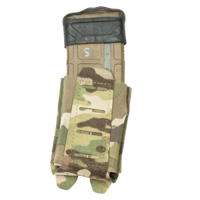 Shaw Concepts FLEX Pouch V2 in Multicam low profile rifle magazine pouch with dual layer mil spec elastic and HANK friction liner, MOLLE compatible tactical rifle mag holder for plate carriers, battle belts, and professional combat gear loadouts made in the USA