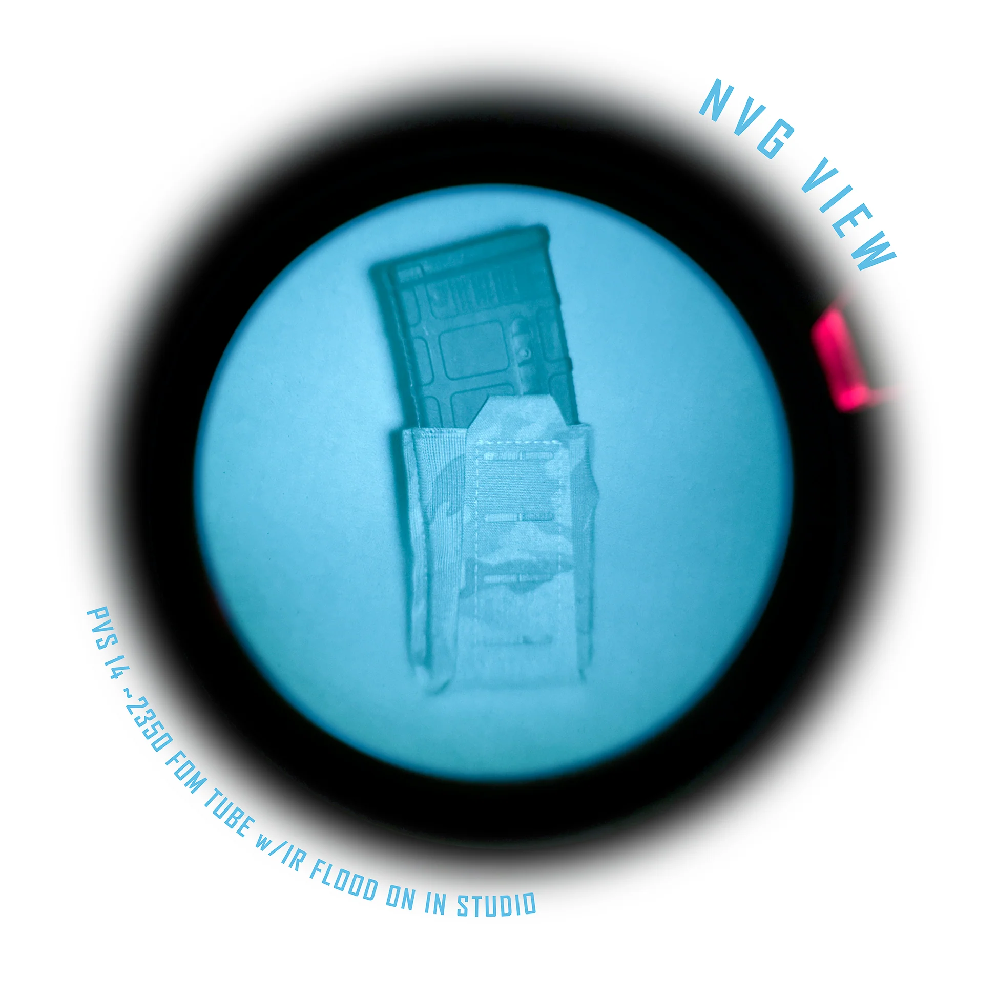 Night vision image of Shaw Concepts FLEX Pouch V2 low profile rifle magazine pouch mounted on a plate carrier, showing minimal IR signature and professional grade construction for military, law enforcement, and combat gear applications