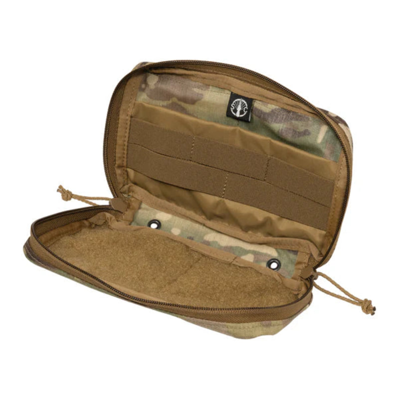 Shaw Concepts NERD Pouch Large interior showing full loop field, elastic organizer bands, and document pocket layout, tactical admin pouch and EUD organizer designed for plate carriers, comms gear organization, combat loadouts, and law enforcement duty setups made in the USA