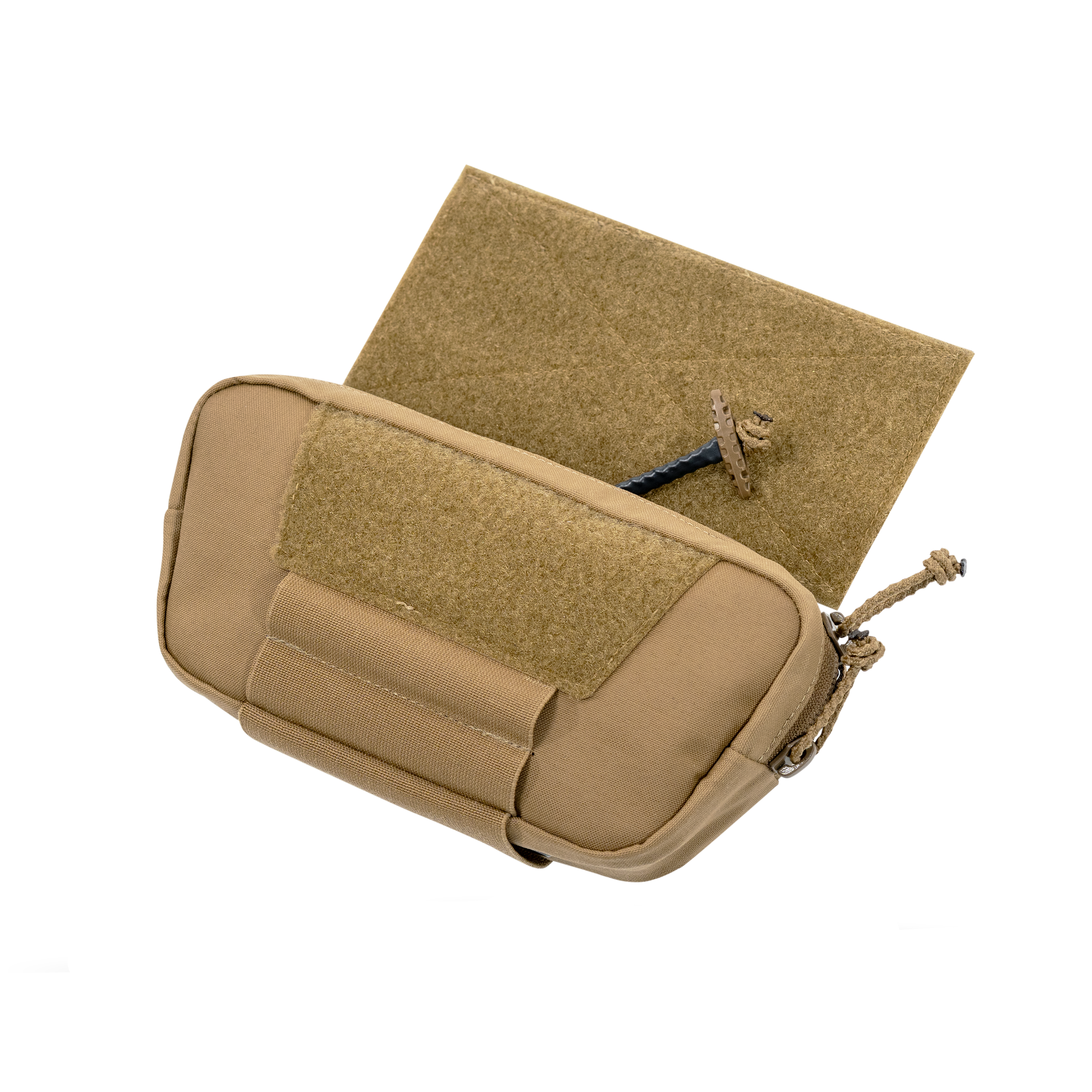 Shaw Concepts RAID Pouch LITE in Coyote featuring a compact plate carrier hanger pouch with a First Spear Tube attachment and modular utility storage.