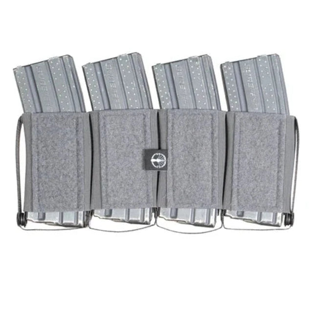 Shaw Concepts RAM Elastic Insert Quad 556 in Wolf Grey with Tegris thermoplastic sidewall reinforcement and four 5.56 magazine cells, low profile elastic placard insert designed for smoother reloads, improved durability, and secure retention in hook and loop plate carrier systems