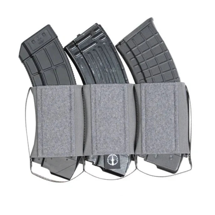 Shaw Concepts RAM Elastic Insert Triple AK in Wolf Grey featuring Tegris thermoplastic side walls and 4 inch elastic construction, AK magazine placard insert designed to protect elastic pouches from locking lugs while improving reload speed in modular plate carrier setups