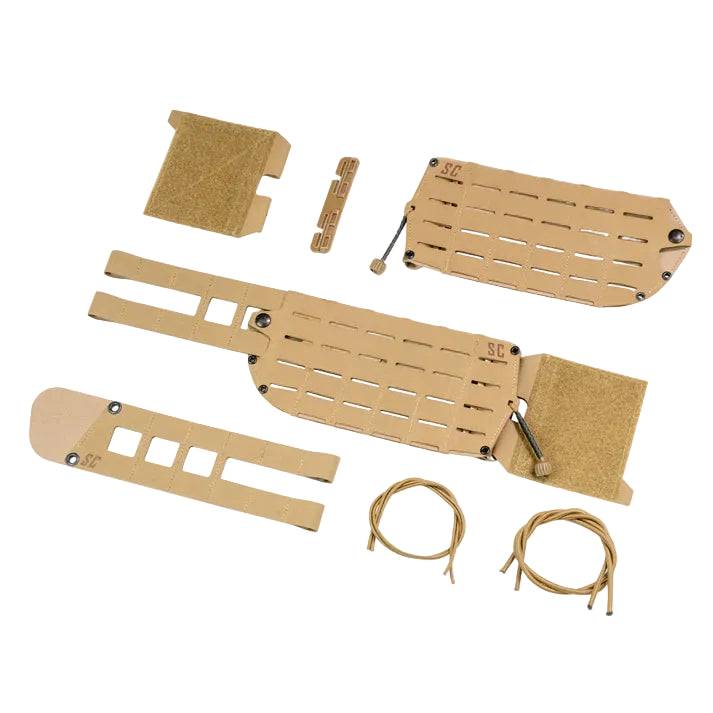 Shaw Concepts S-LOK 5-inch Cummerbund kit in Coyote displaying the complete modular cummerbund system with First Spear Tubes hardware, flaps, and structural components.