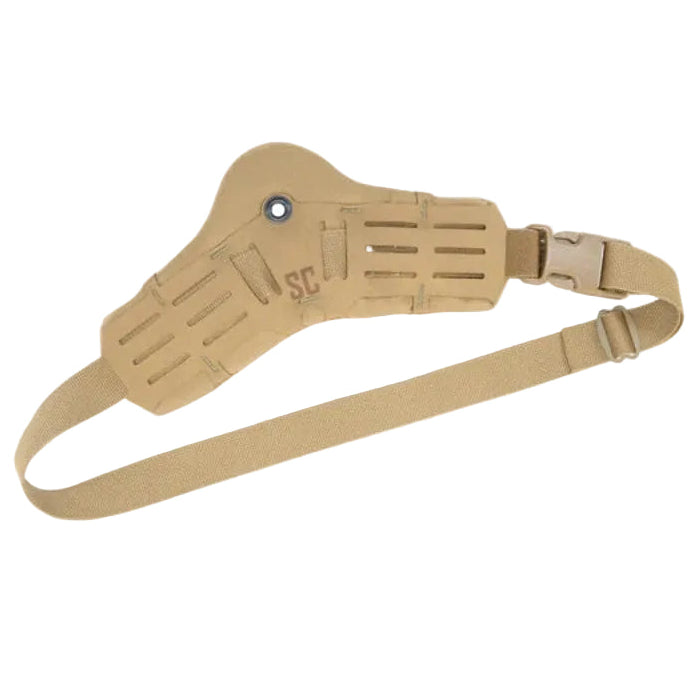 Shaw Concepts Side Kick V2 Holster Pad in Coyote Brown, padded drop leg holster adapter with closed cell foam and spacer mesh backing compatible with Safariland UBL, True North MHA, and QLS systems for law enforcement duty gear, military combat setups, and tactical range loadouts made in the USA