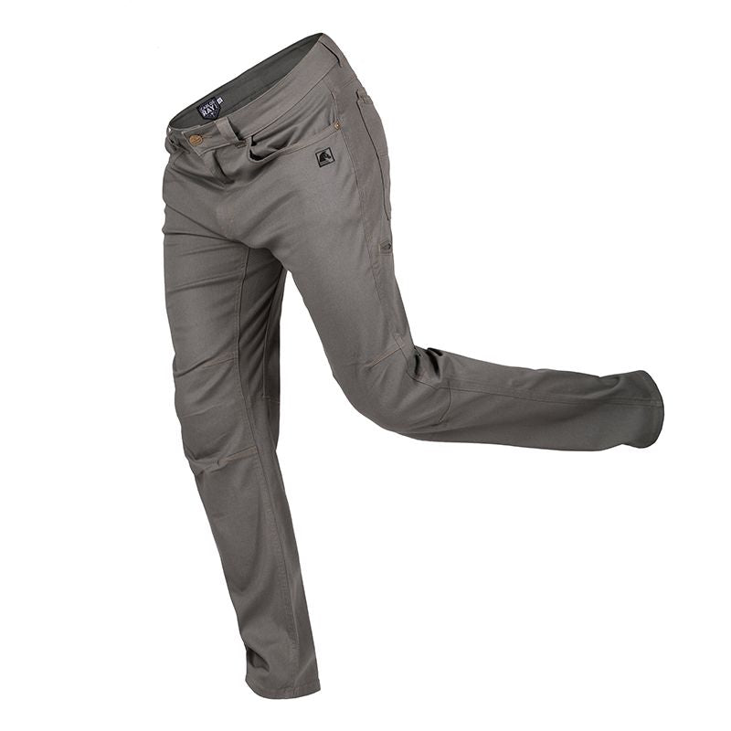 Side view of the Dark Urban Grey Carlos Ray Pants showing fabric flexibility and mobility features for tactical use.