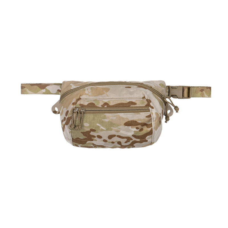 Spiritus Systems BIG Fanny SACK in Multicam Arid camouflage with front zippered pocket, adjustable waist strap, and buckle