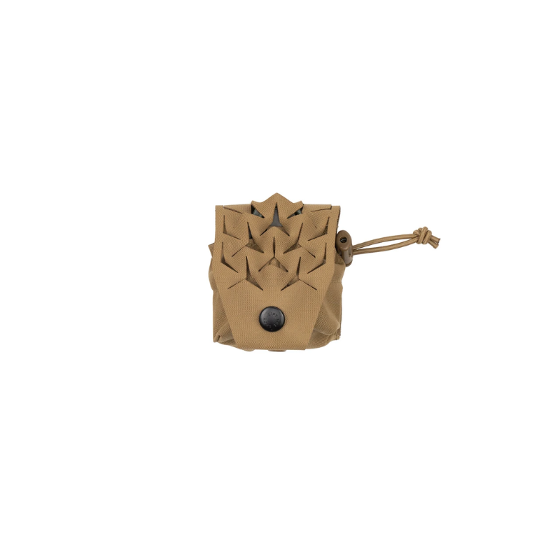 Spiritus Systems Frag Grenade SPUD Pouch in Coyote Brown with laser-cut scrim flap, snap closure, and side shock cord retention.