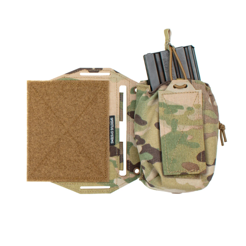 Spiritus Systems MOLLE Expander Wing in Multicam with an attached tactical magazine pouch holding rifle magazines, demonstrating additional plate carrier storage.