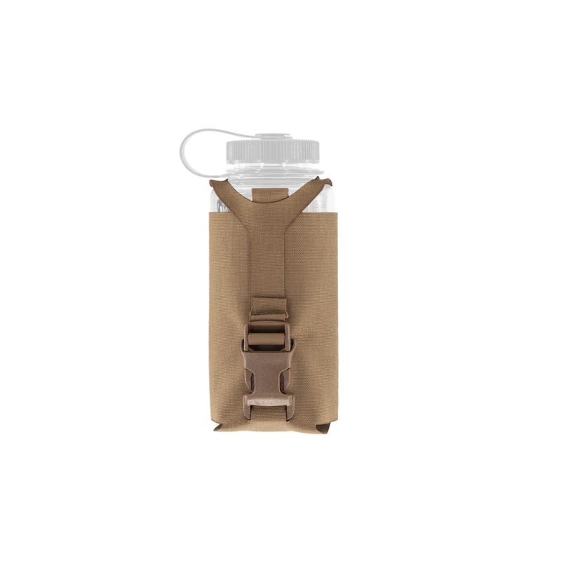 Spiritus Systems Nalgene Water Bottle Pouch in Coyote Brown holding a 32oz Nalgene bottle with adjustable strap and buckle closure.