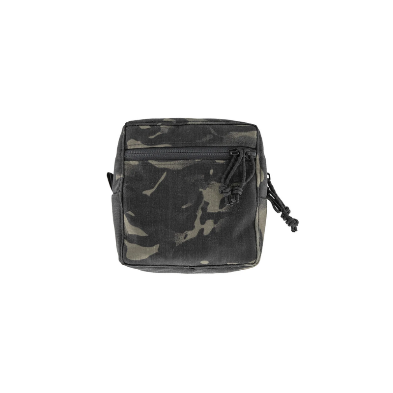 Spiritus Systems Small GP Pouch in Multicam Black with front zippered storage pocket and tactical camouflage fabric.