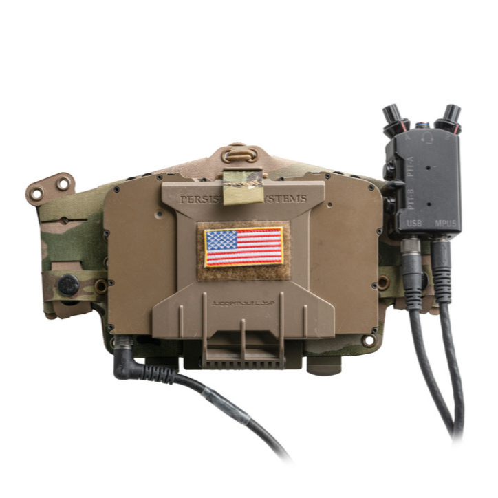 Spiritus Systems EUD Bridge shown in use with a navigation board mounted to a chest rig. Keeps End User Devices and mission tools secure, centered, and accessible. Built from CURV® composite and nylon laminate, fully compatible with MOLLE setups, ATAK systems, and PTT integration.