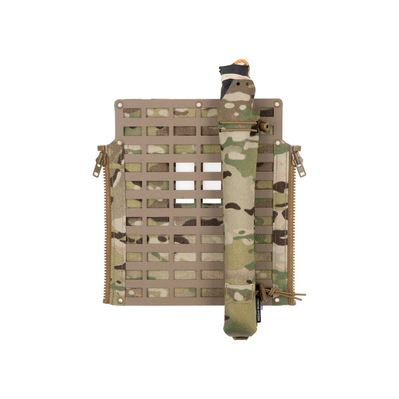 Spiritus Systems Magic Stick Pouch mounted to a plate carrier, demonstrating vertical tool storage and quick-access retention for breaching equipment.